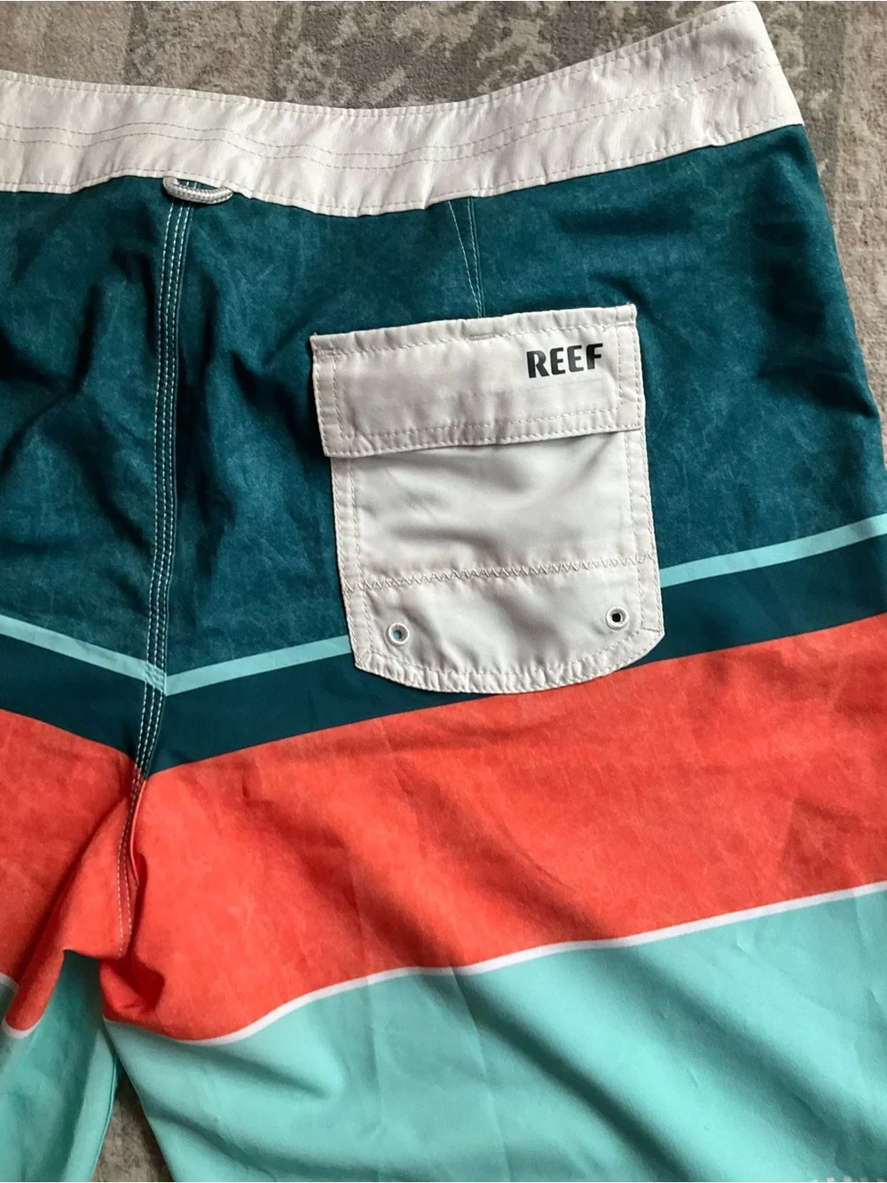 Reef Men's Teal, Coral & Light Blue Striped Board Shorts 34